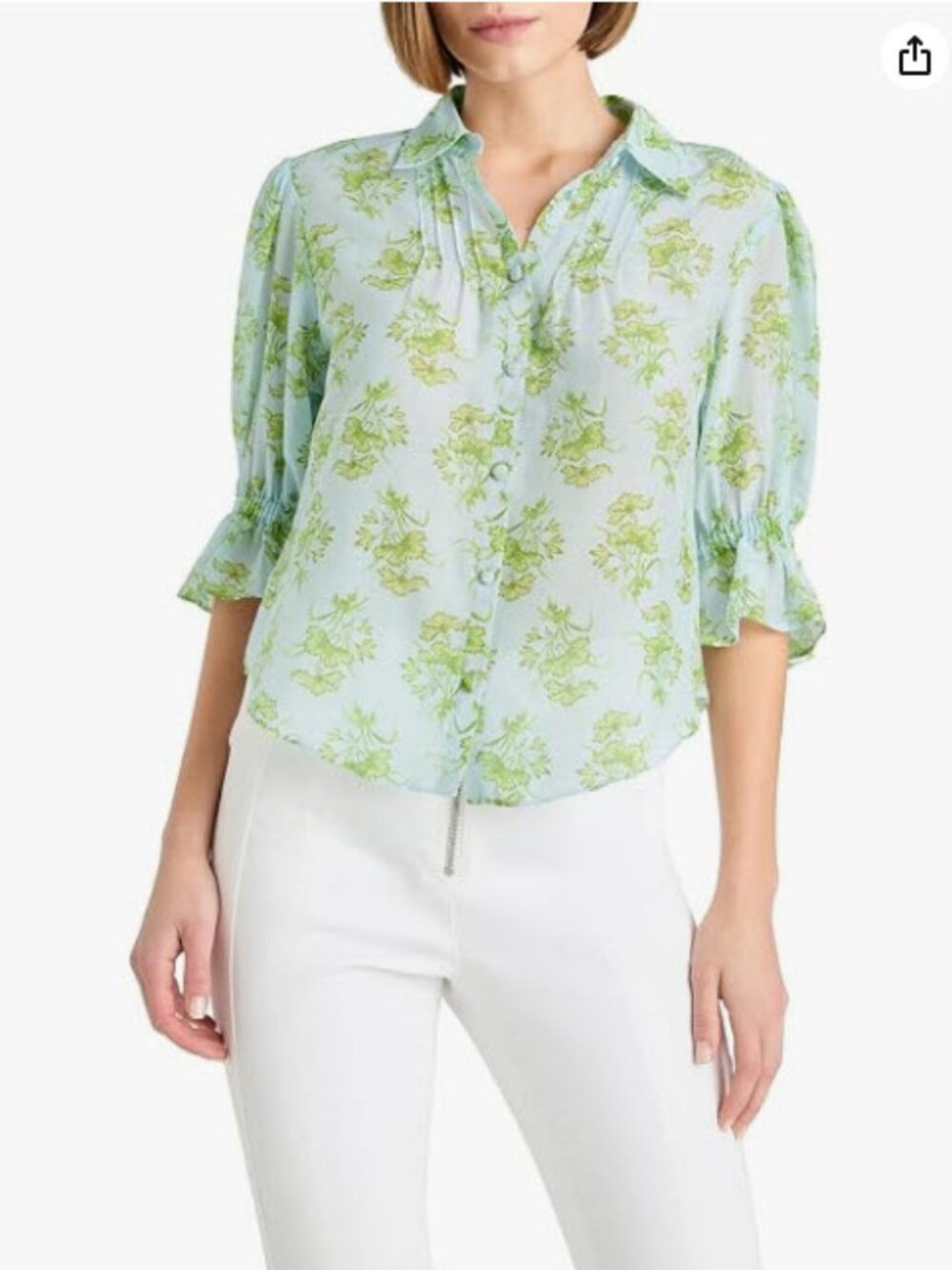 Cinq a Sept Papyrus Whispering Sky (Item-79) Silk Cotton Pintuck Fiona Top XL